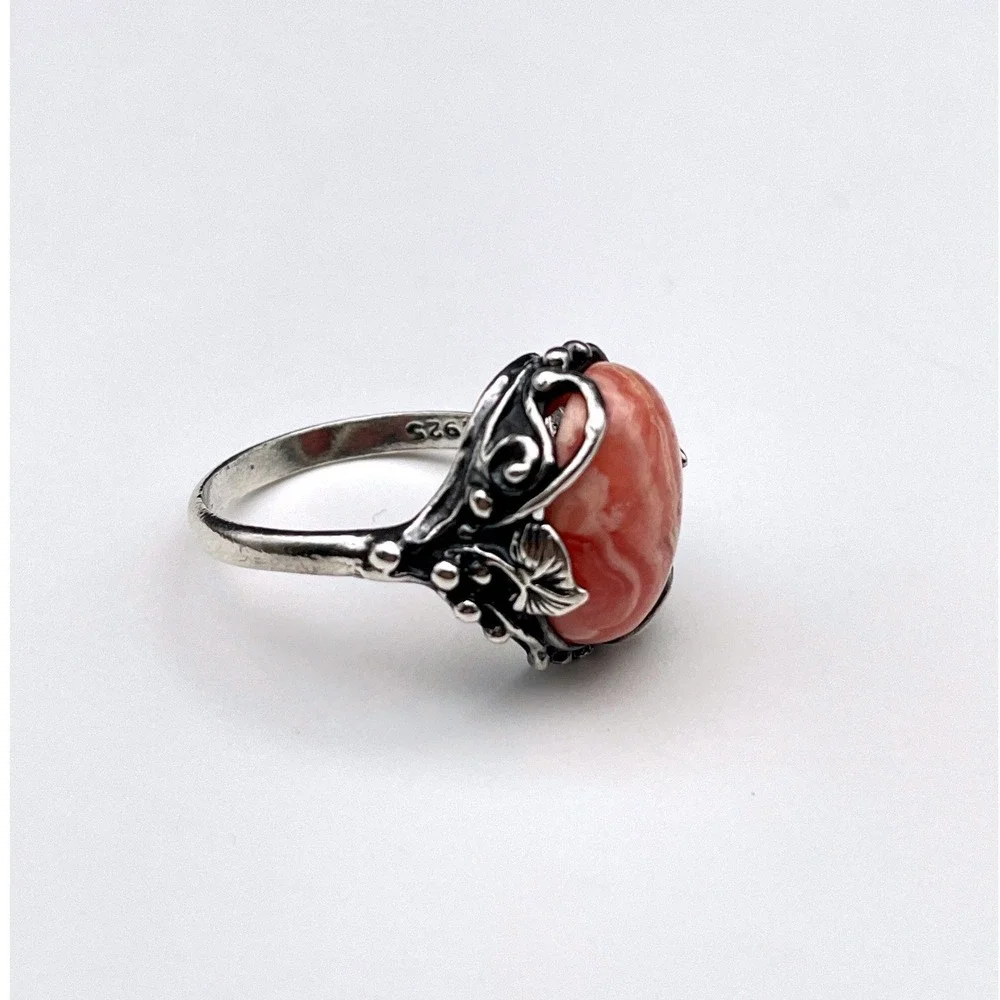 Vintage Pink Rhodochrosite Floral Ring Dainty Feminine‎ Jewelry
